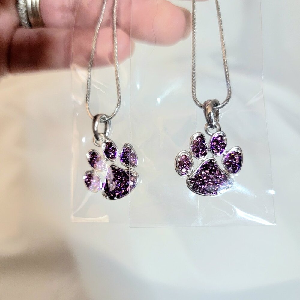 Sparkling Purple Paw Print Pendant Necklaces ~ Set of 2 ~ NWT